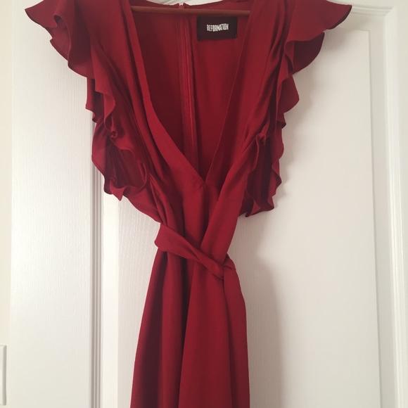 Reformation Tunisia Red Short Wrap Dress Size 6 - Picture 4 of 5